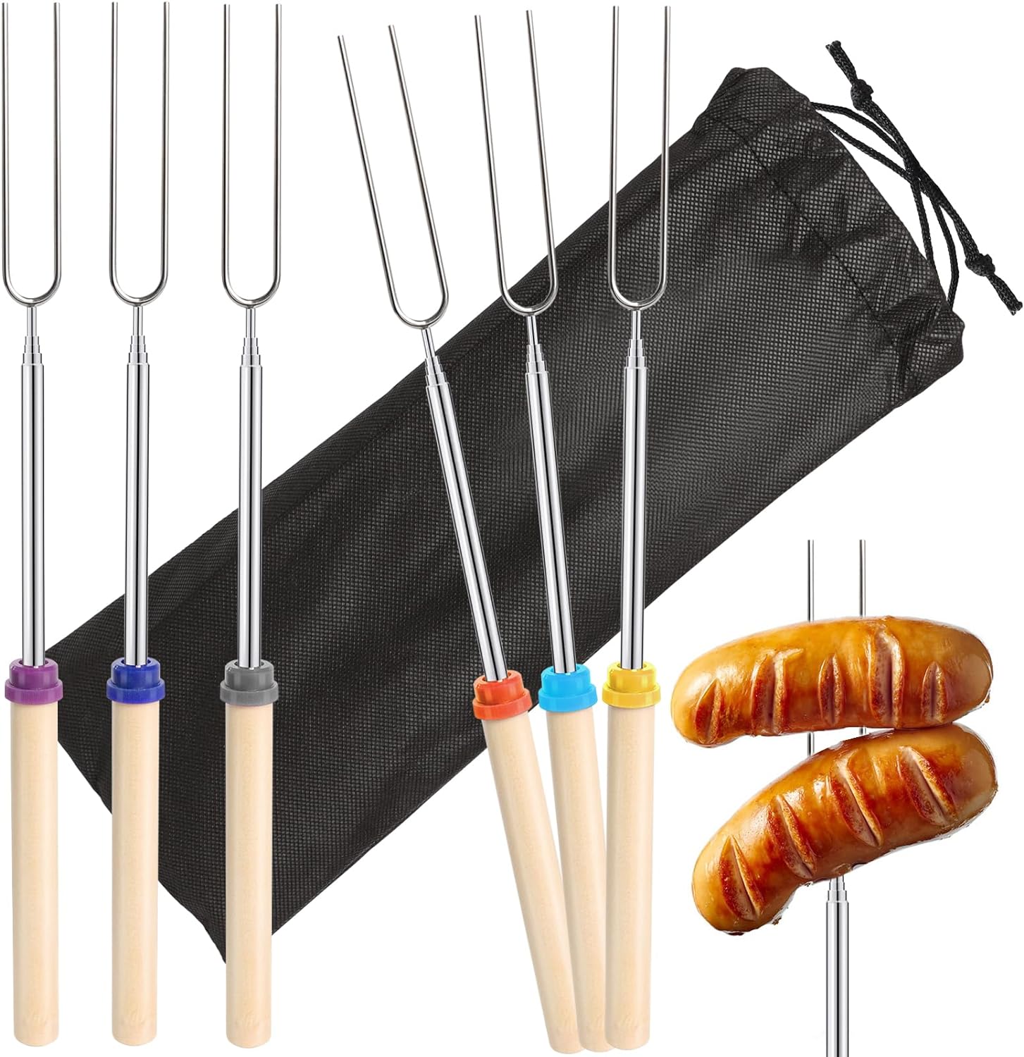 Corn Dog Stick - 6 buah garpu barbekyu teleskopik besi